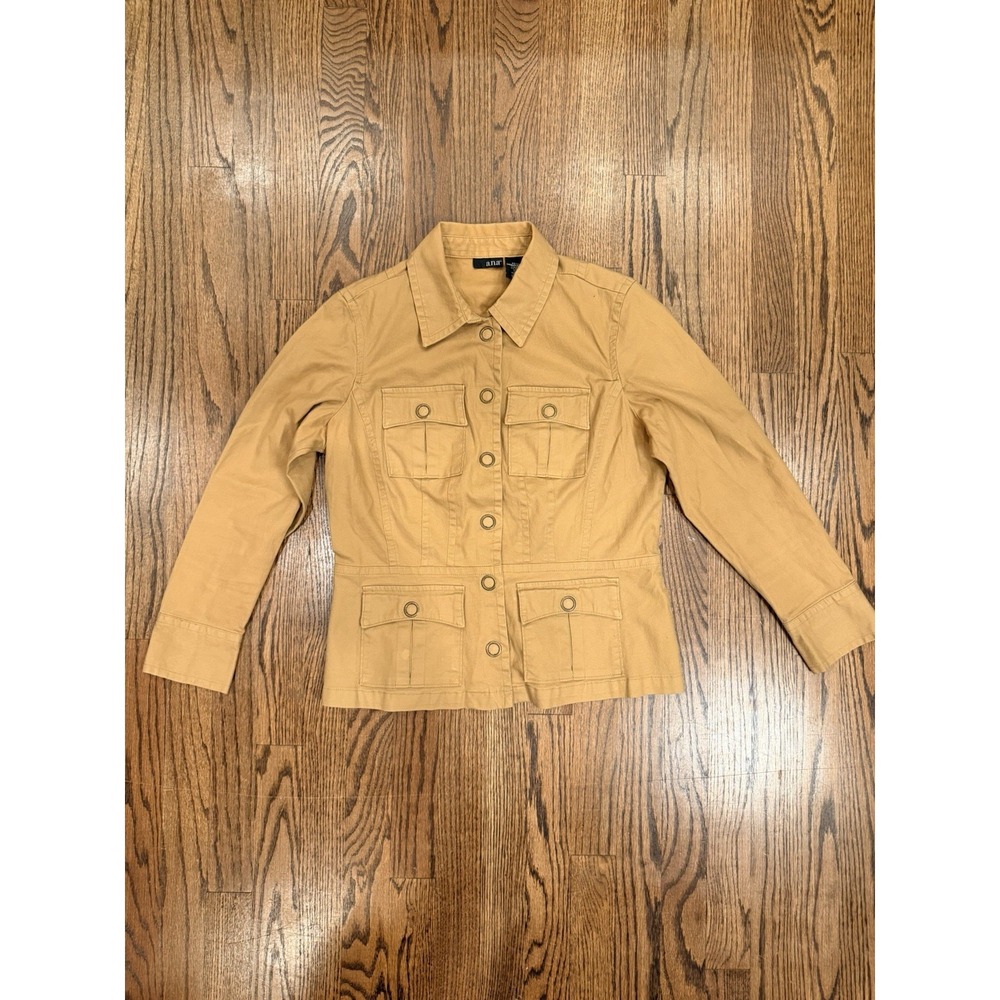 ana Jacket Women Medium Brown Snap Front Pockets Cotton Spandex‎ Coat